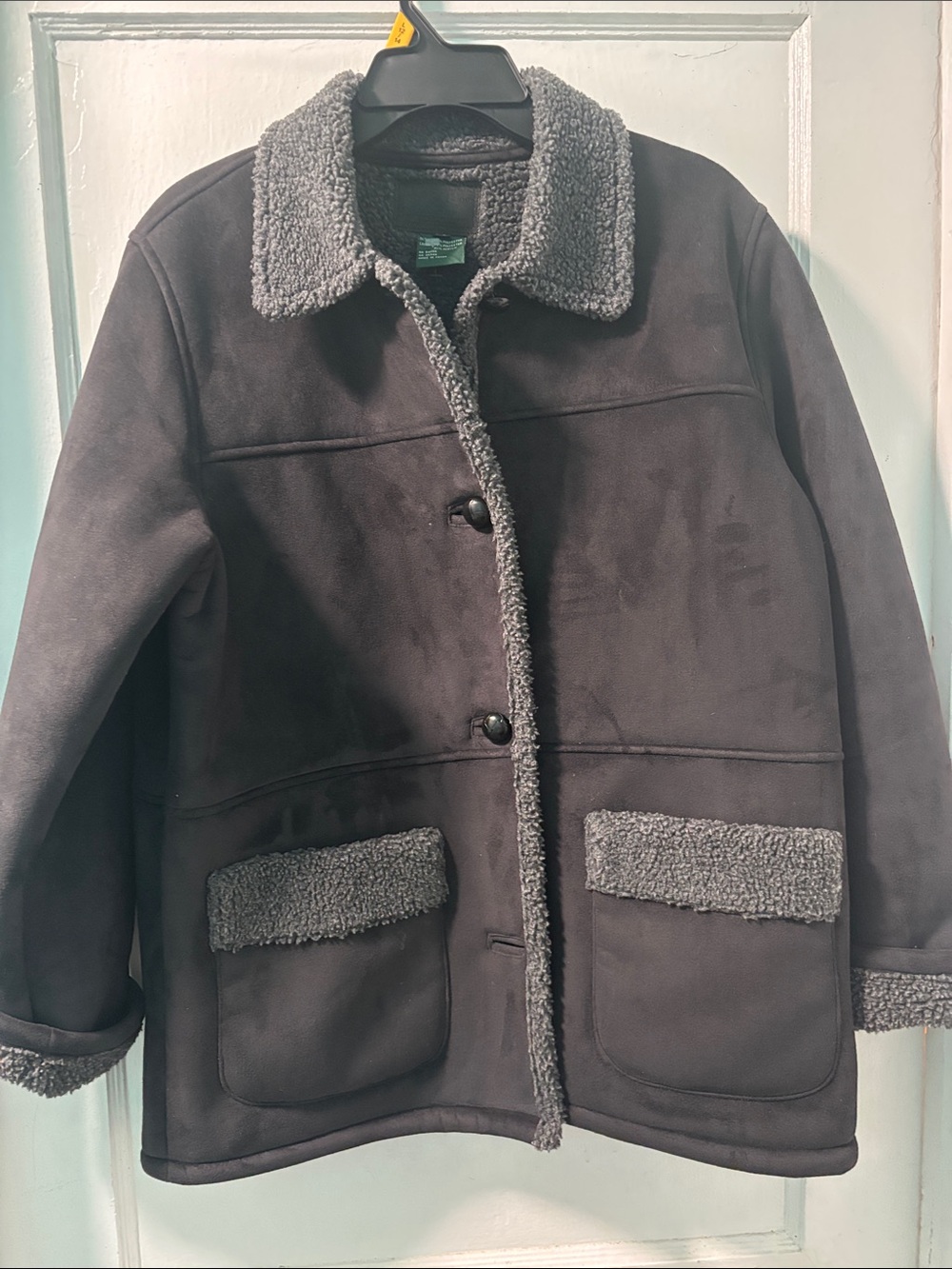 Ralph Lauren Dark Gray Sherpa-Trim Suede Jacket